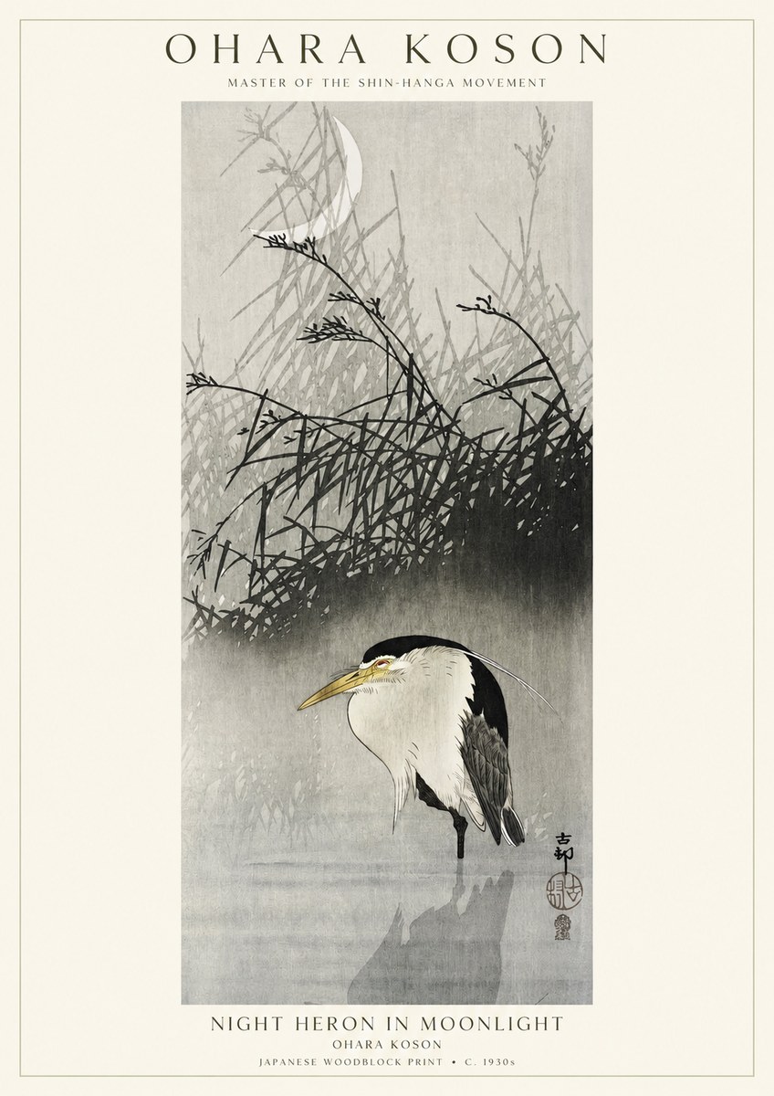 Ohara Koson Night Heron in Moonlight No1 - Poszter