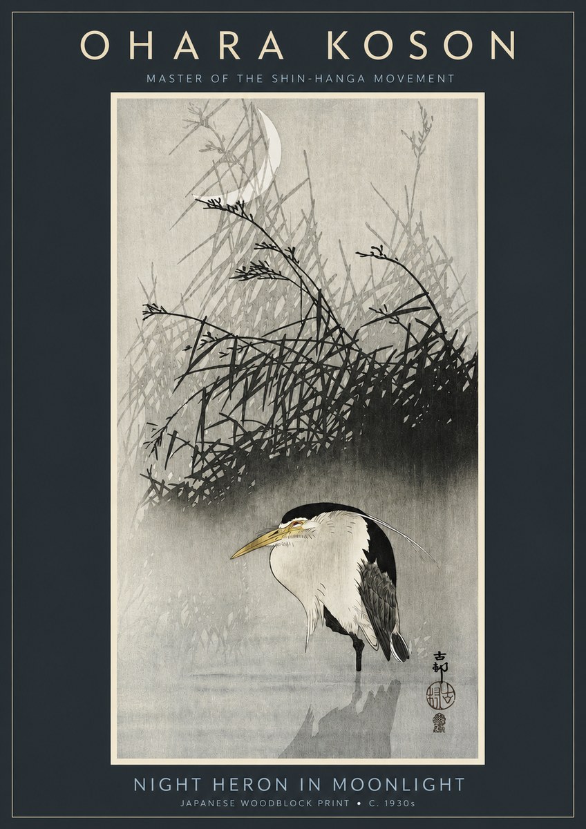 Ohara Koson Night Heron in Moonlight No2 - Poszter