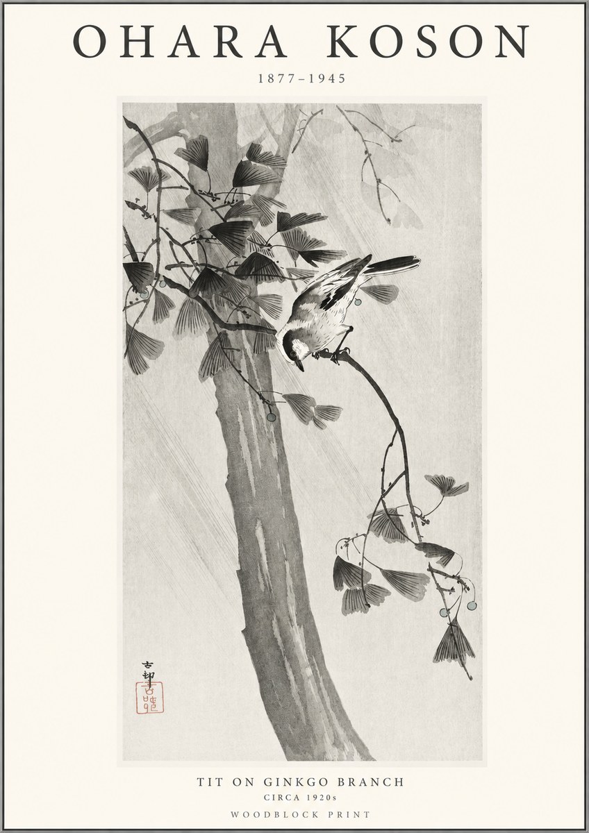 Ohara Koson Tit on Ginkgo Branch No1 - Poszter