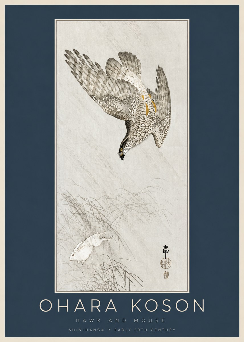 Ohara Koson Hawk and Mouse No2 - Poszter