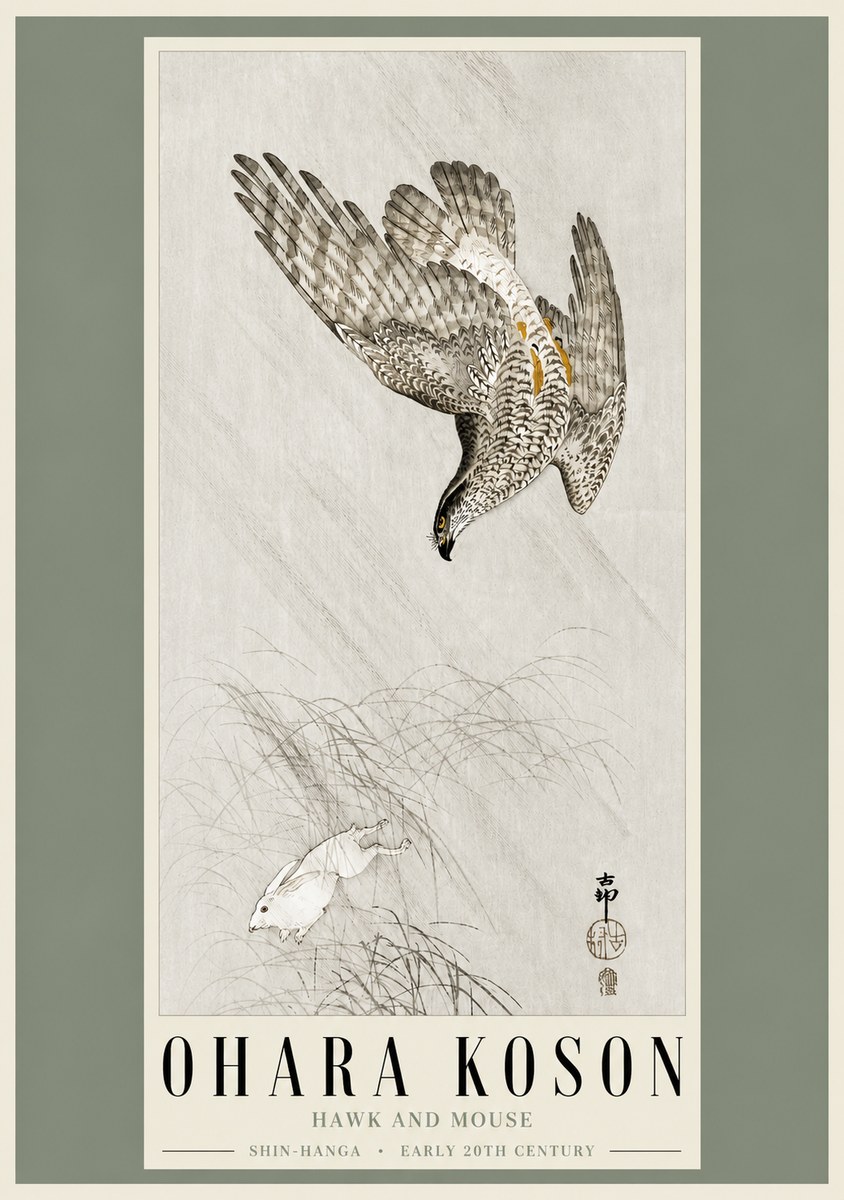 Ohara Koson Hawk and Mouse No3 - Poszter
