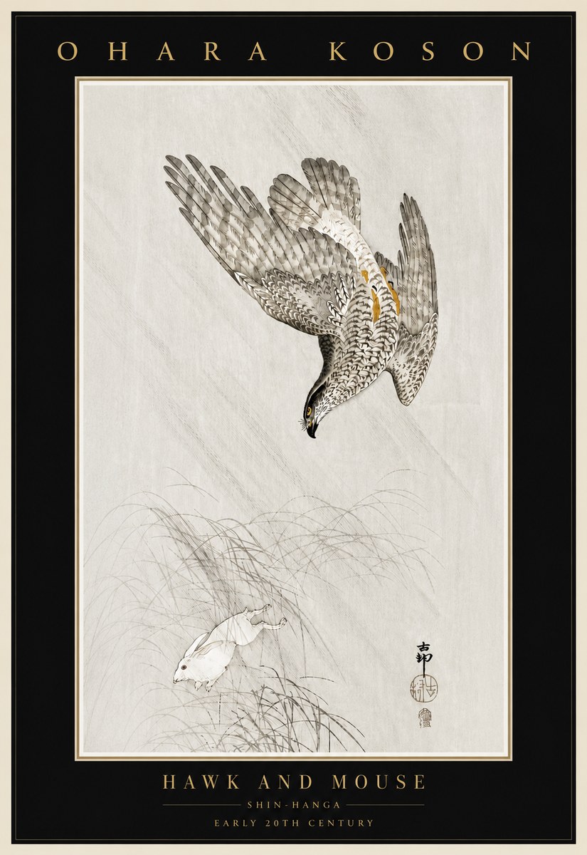 Ohara Koson Hawk and Mouse No4 - Poszter