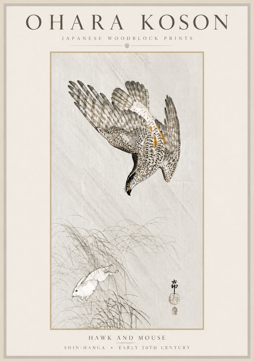 Ohara Koson Hawk and Mouse No6 - Poszter