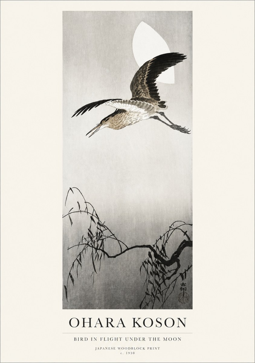 Ohara Koson Bird in Flight Under the Moon No1 - Poszter