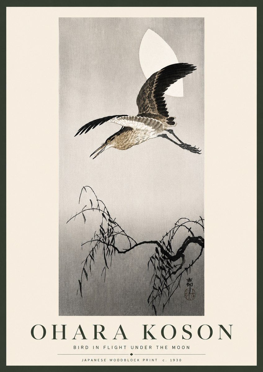 Ohara Koson Bird in Flight Under the Moon No5 - Poszter