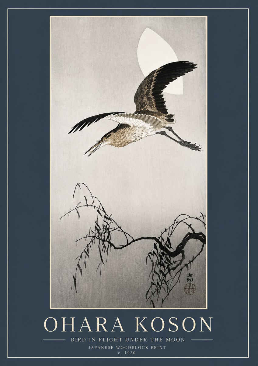 Ohara Koson Bird in Flight Under the Moon No6 - Poszter
