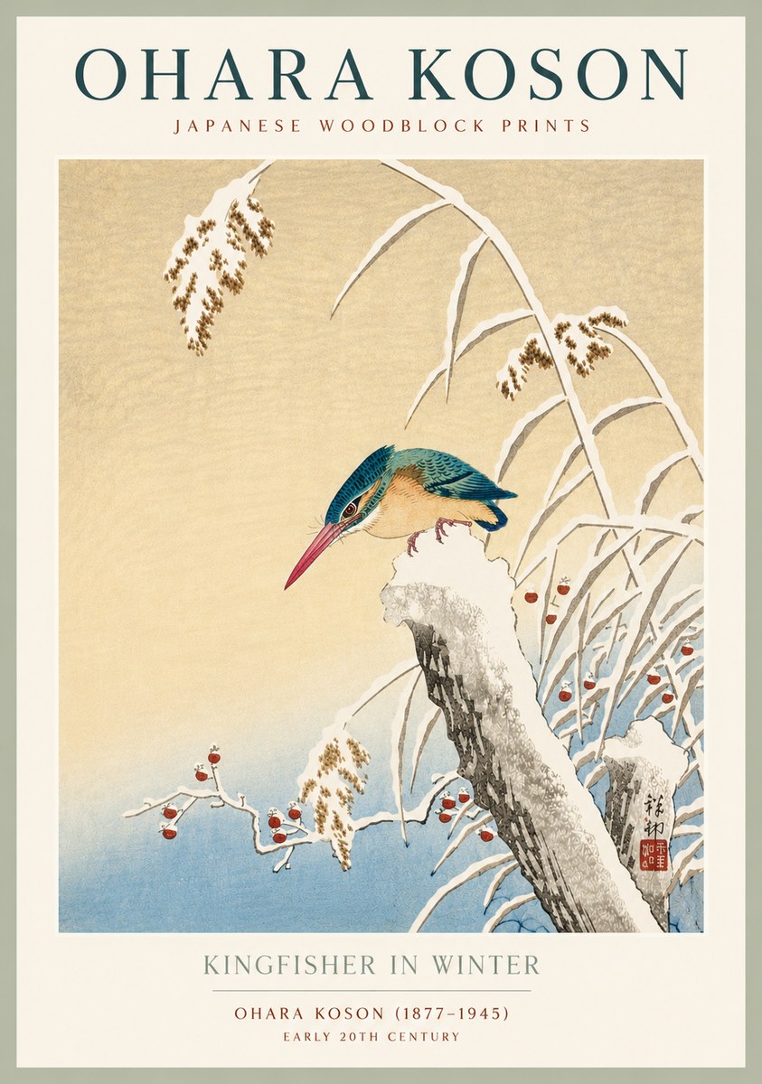 Ohara Koson Kingfisher in Winter II No4 - Poszter