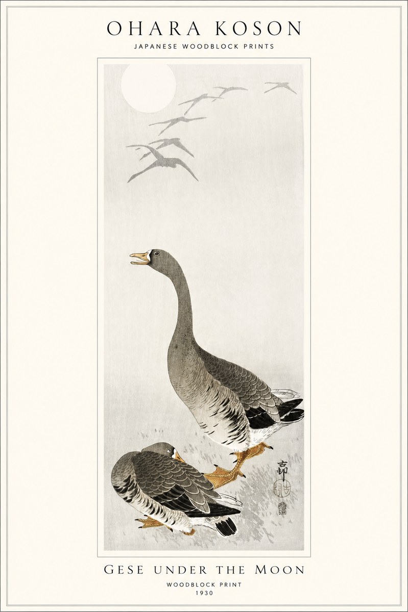 Ohara Koson Gese Under the Moon No1 - Poszter