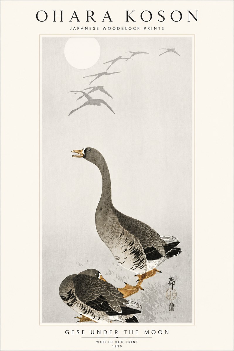 Ohara Koson Gese Under the Moon No5 - Poszter
