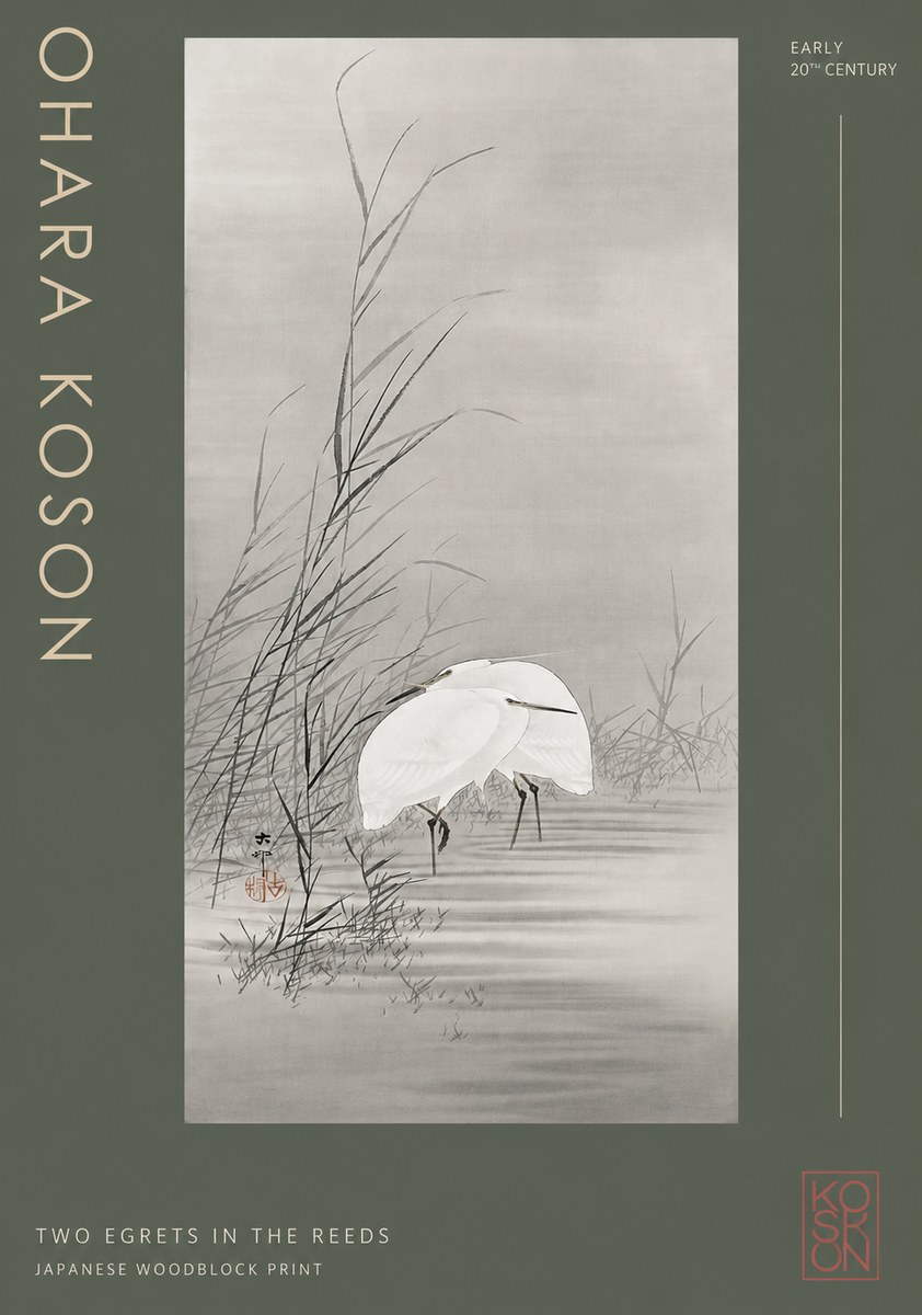 Ohara Koson Two Egrets in the Reeds No2 - Poszter