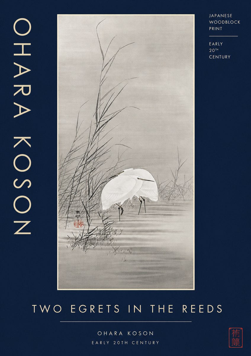Ohara Koson Two Egrets in the Reeds No4 - Poszter