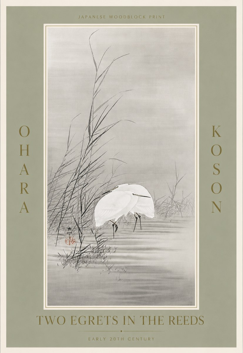 Ohara Koson Two Egrets in the Reeds No5 - Poszter
