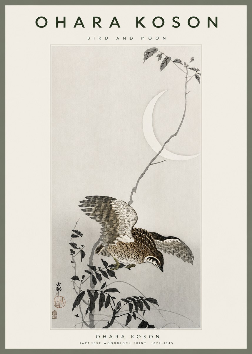 Ohara Koson Bird and Moon No2 - Poszter