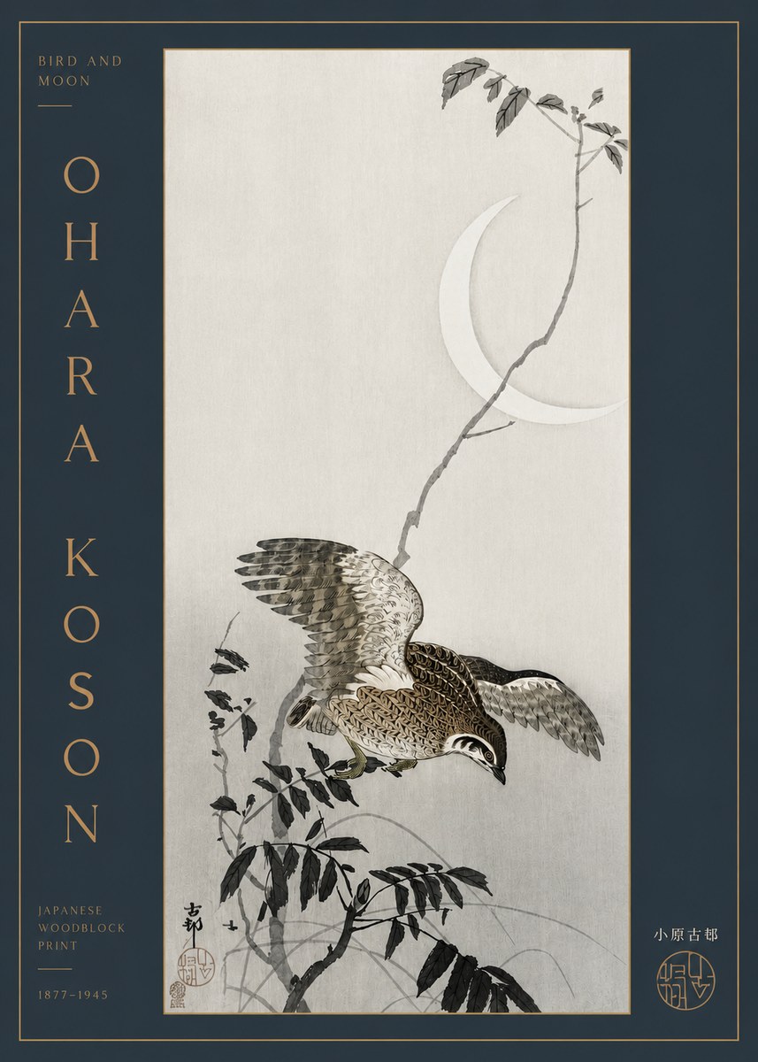 Ohara Koson Bird and Moon No3 - Poszter