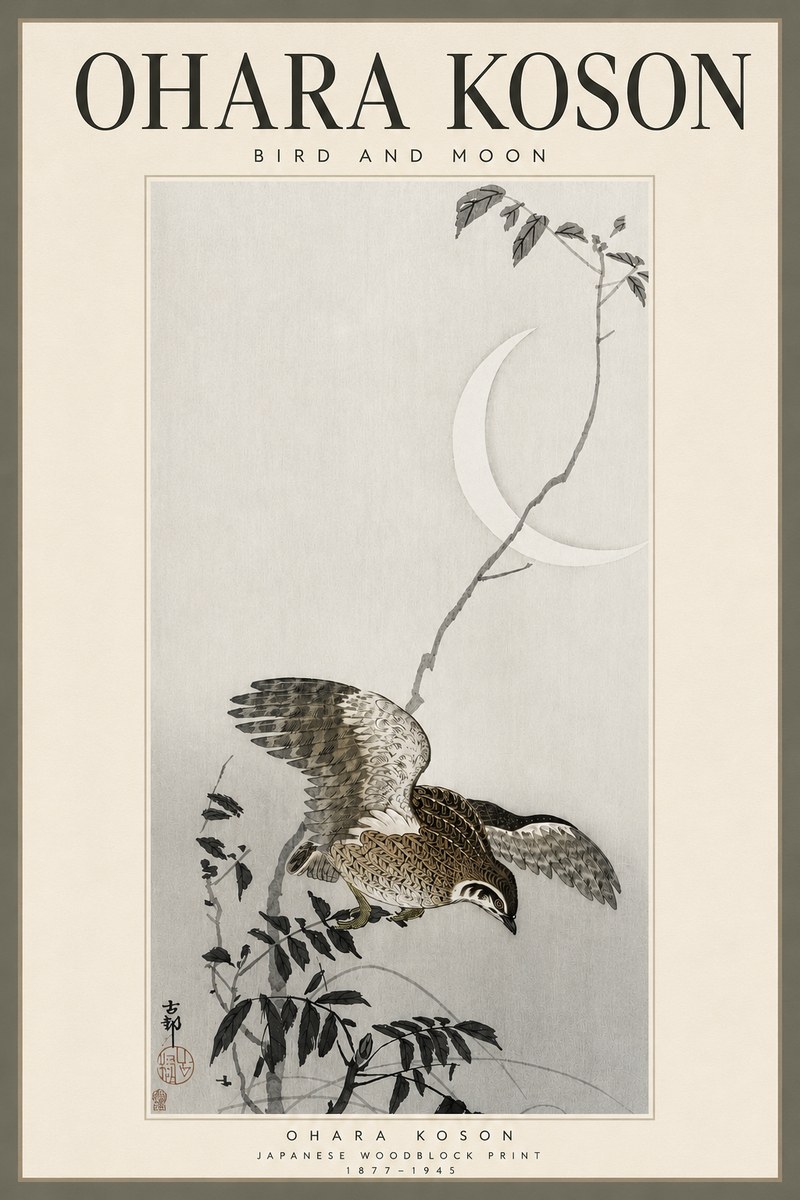 Ohara Koson Bird and Moon No4 - Poszter