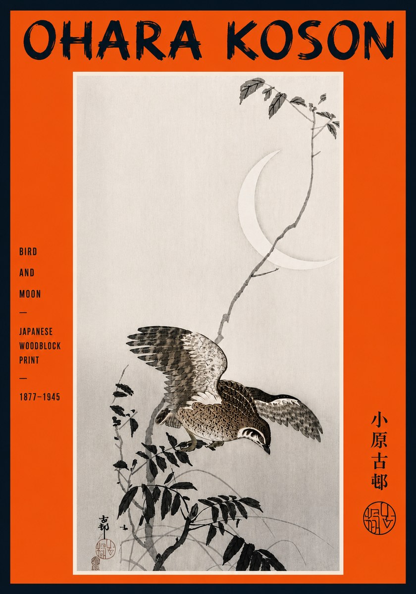 Ohara Koson Bird and Moon No5 - Poszter