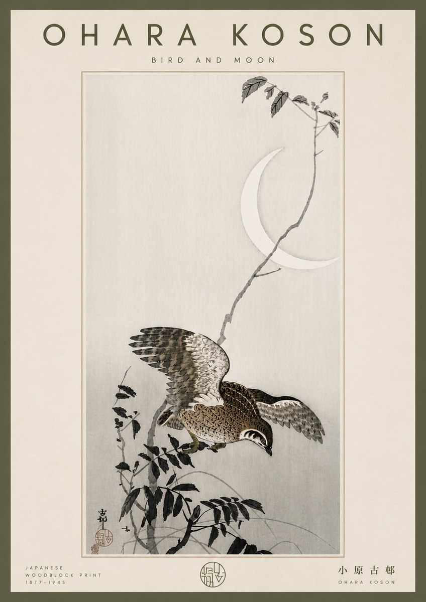 Ohara Koson Bird and Moon No6 - Poszter