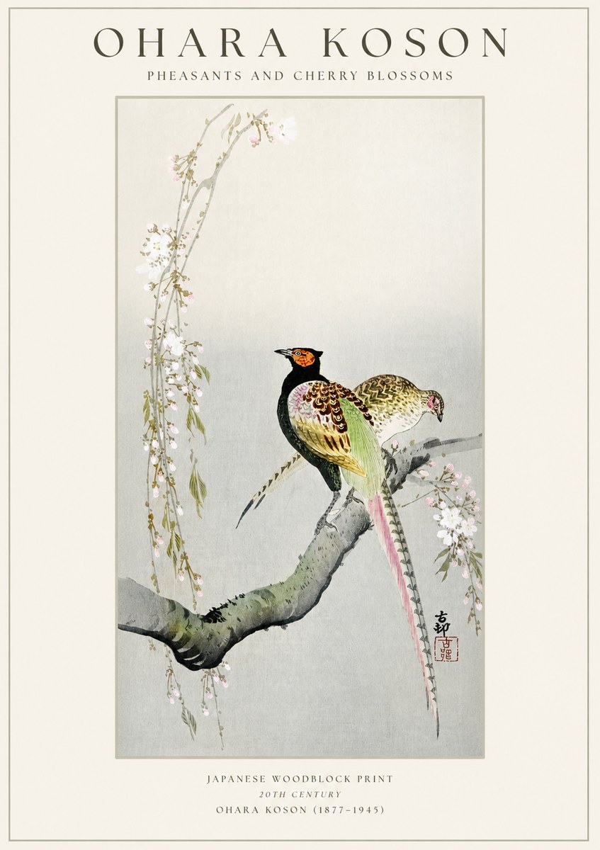 Ohara Koson Pheasants and Cherry Blossoms II No1 - Poszter