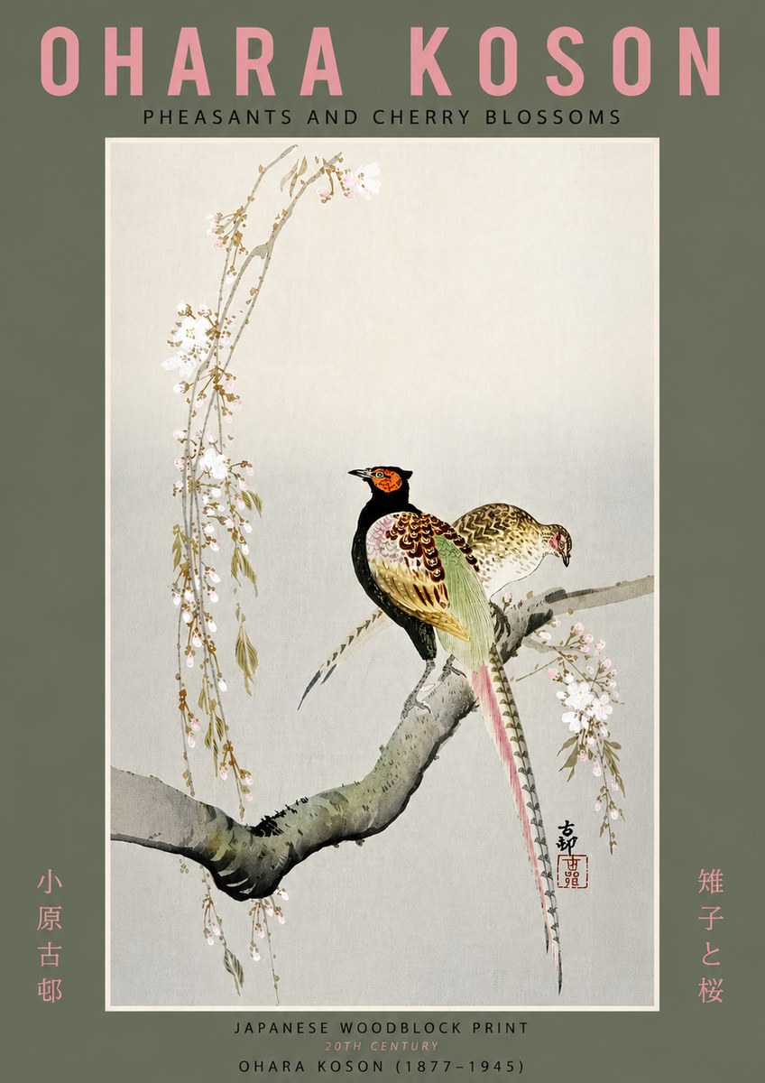 Ohara Koson Pheasants and Cherry Blossoms II No6 - Poszter