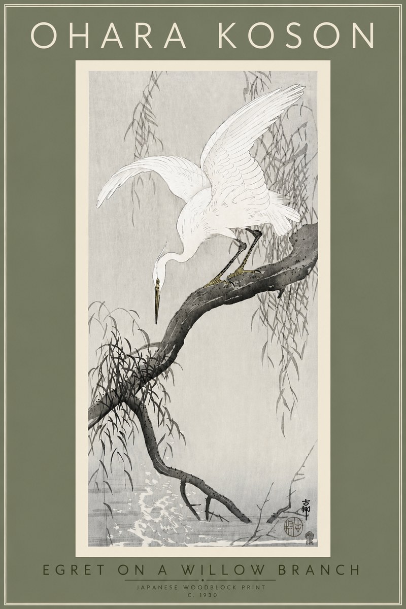 Ohara Koson Egret on a Willow Branch No4 - Poszter