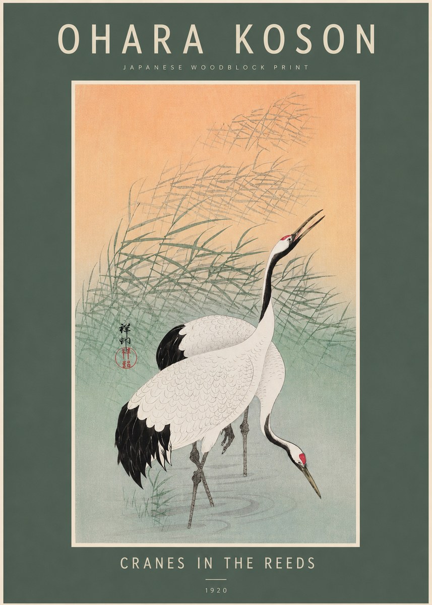 Ohara Koson Cranes in the Reeds No2 - Poszter