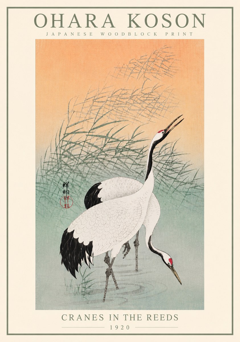 Ohara Koson Cranes in the Reeds No5 - Poszter
