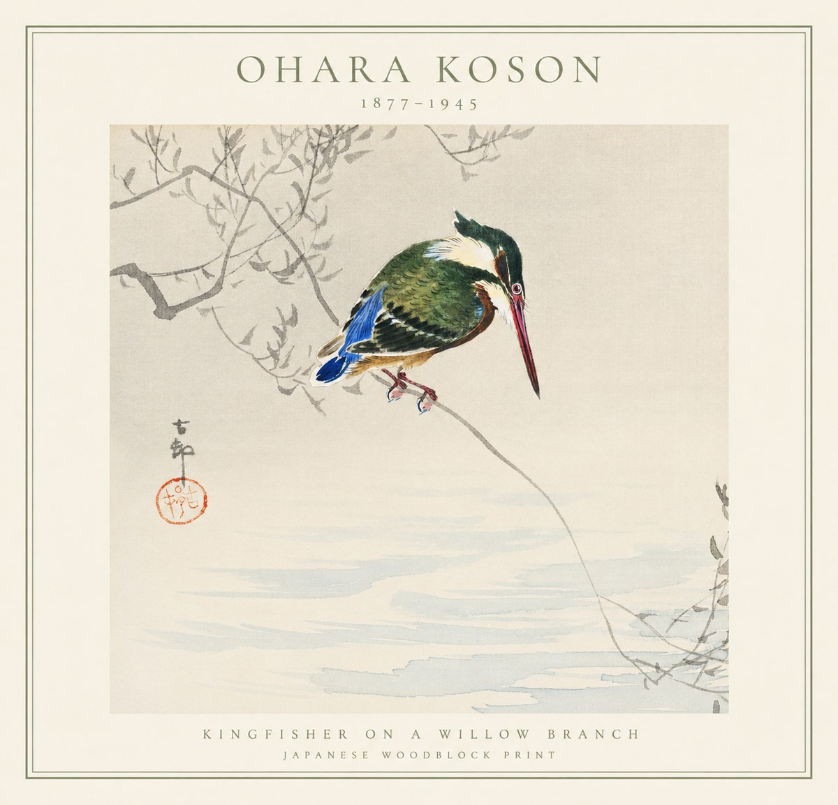 Ohara Koson Kingfisher on a Willow Branch No1 - Poszter