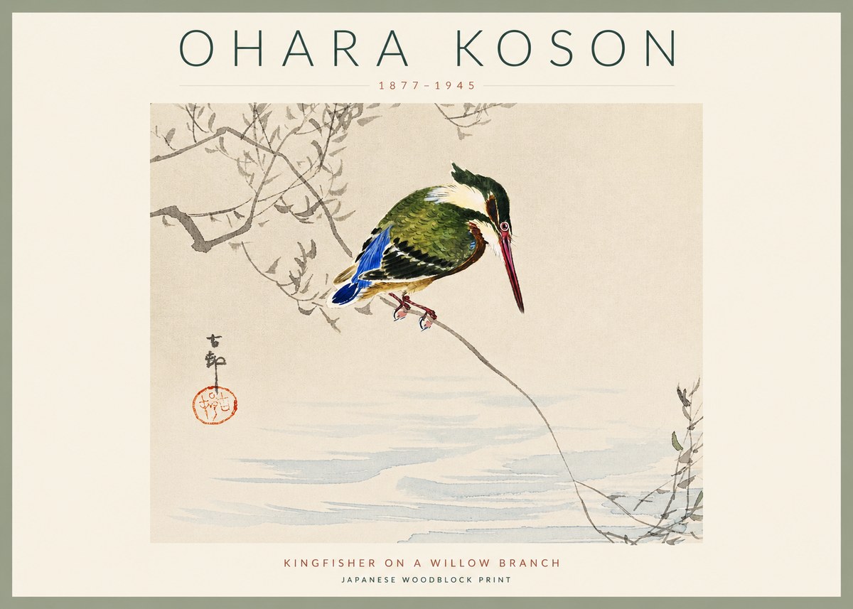 Ohara Koson Kingfisher on a Willow Branch No3 - Poszter