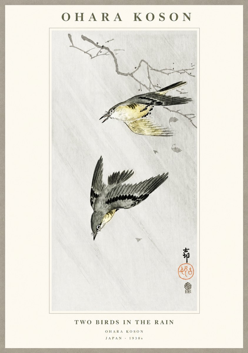 Ohara Koson Two Birds in the Rain No1 - Poszter
