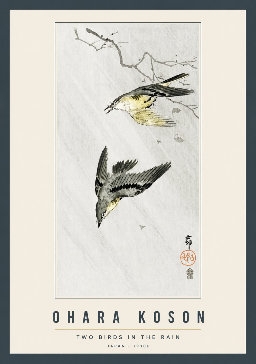 Ohara Koson Two Birds in the Rain No2 - Poszter