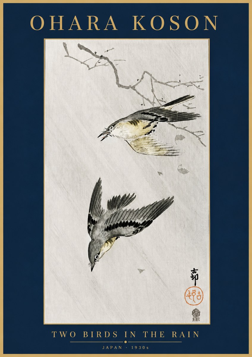 Ohara Koson Two Birds in the Rain No4 - Poszter