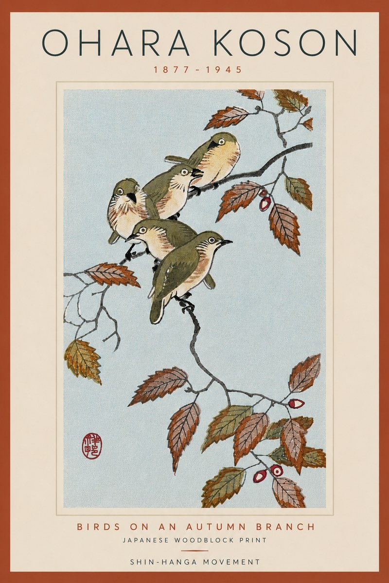 Ohara Koson Birds on an Autumn Branch No6 - Poszter