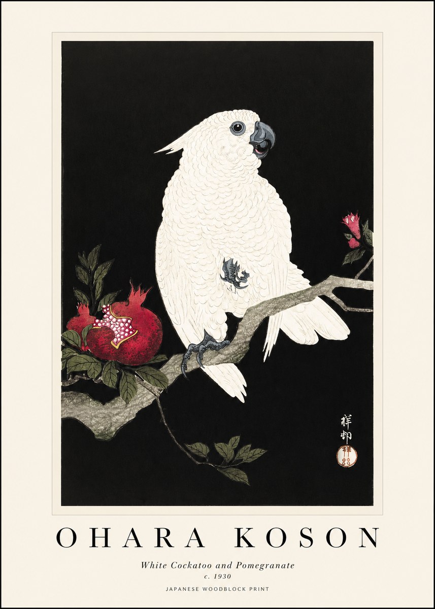 Ohara Koson White Cockatoo and Pomegranate I No1 - Poszter