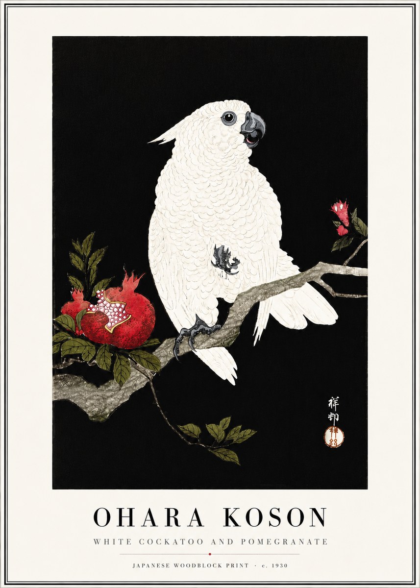 Ohara Koson White Cockatoo and Pomegranate I No4 - Poszter
