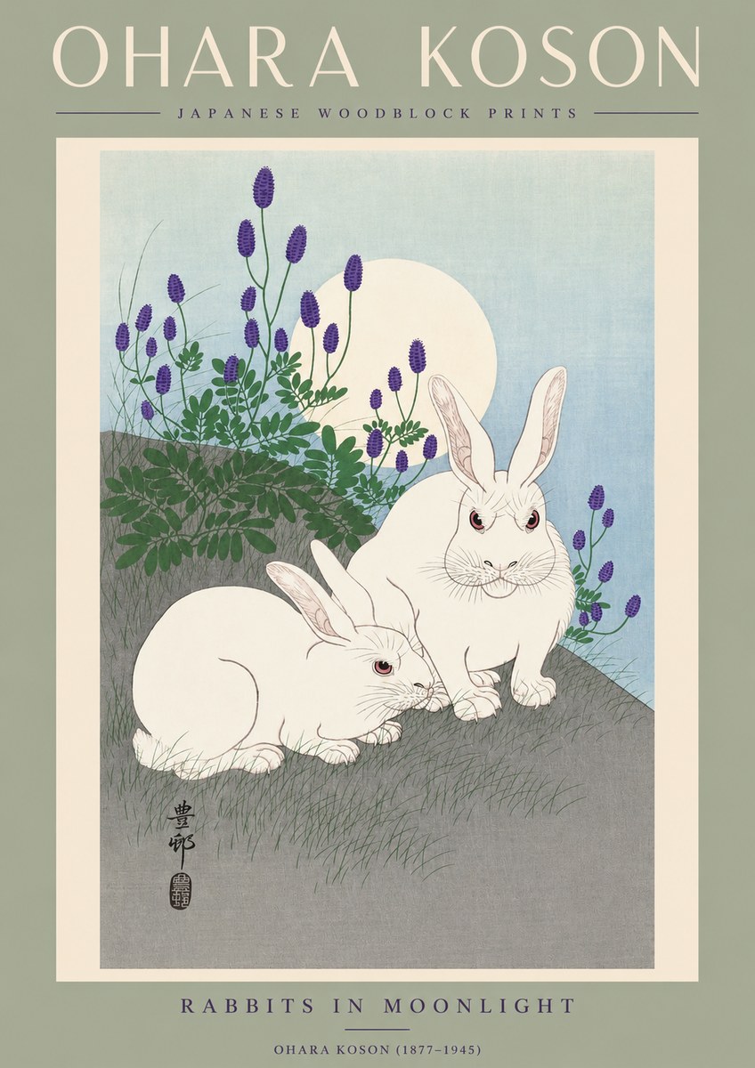 Ohara Koson Rabbits in Moonlight No2 - Poszter