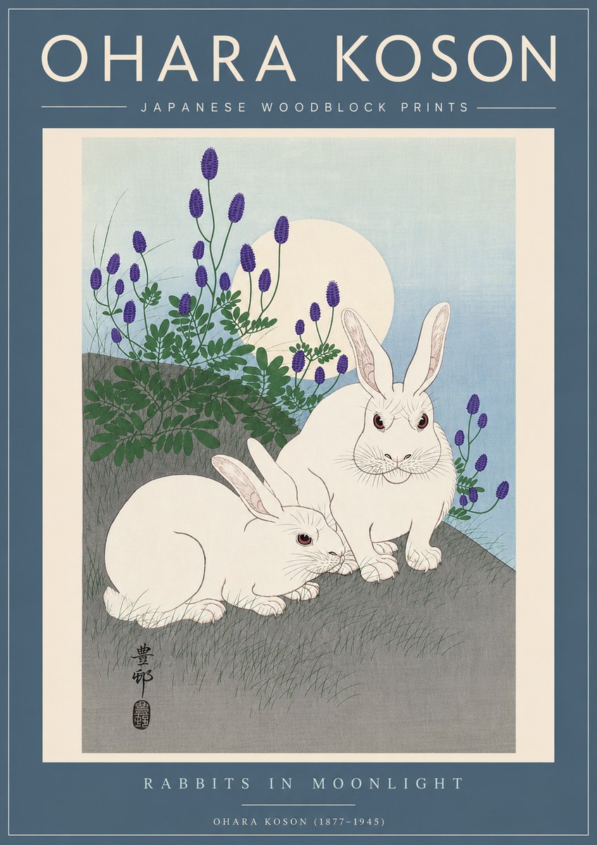 Ohara Koson Rabbits in Moonlight No5 - Poszter