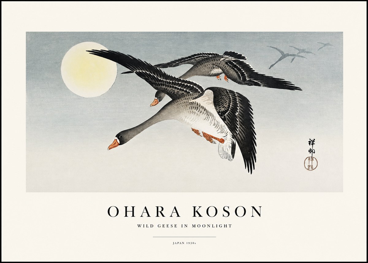 Ohara Koson Wild Geese in Moonlight III No1 - Poszter