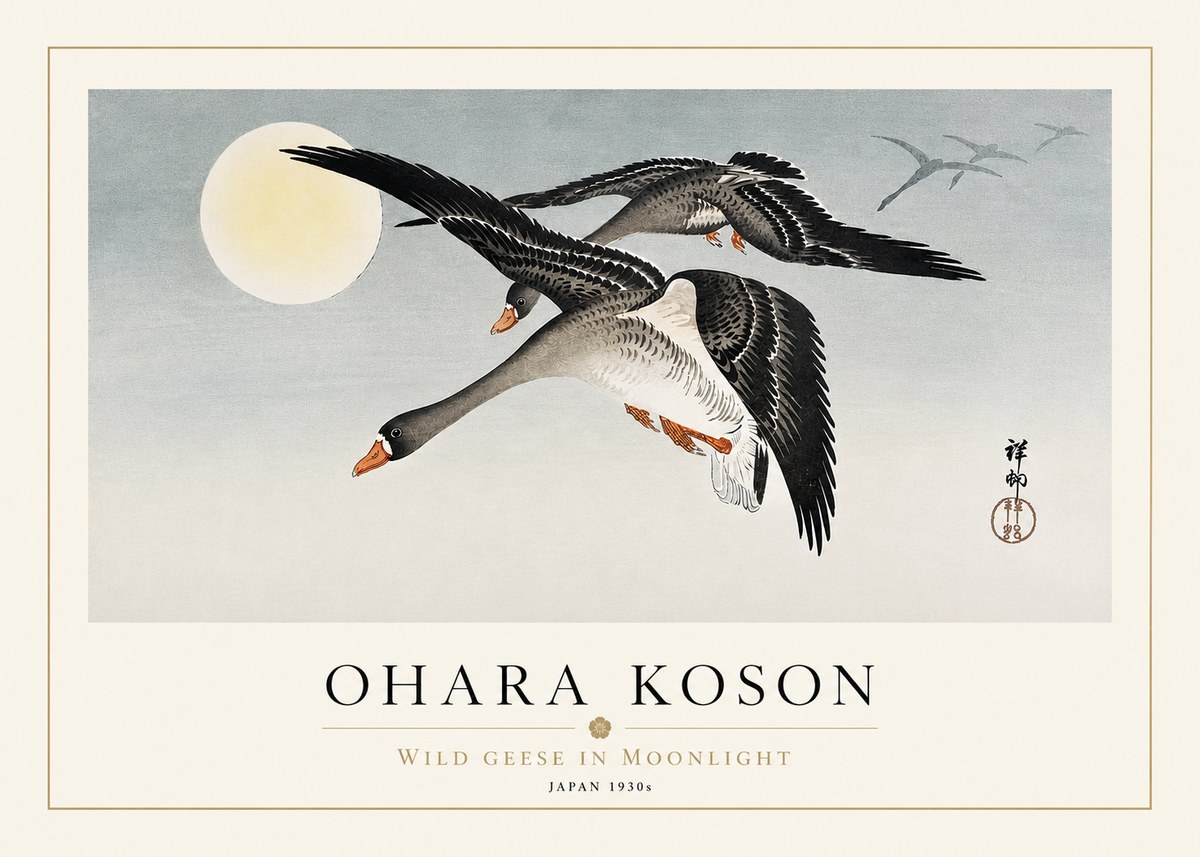 Ohara Koson Wild Geese in Moonlight III No3 - Poszter