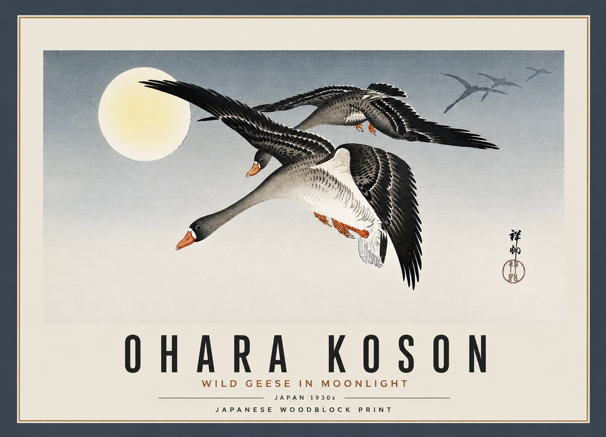 Ohara Koson Wild Geese in Moonlight III No4 - Poszter
