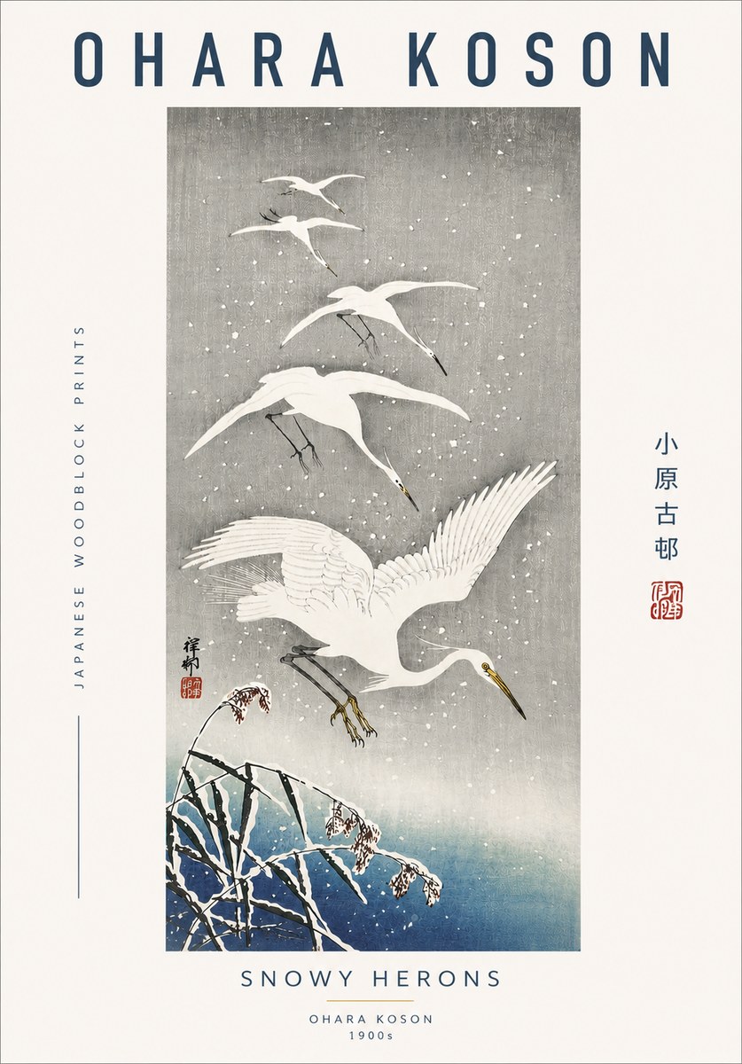 Ohara Koson Snowy Herons No4 - Poszter