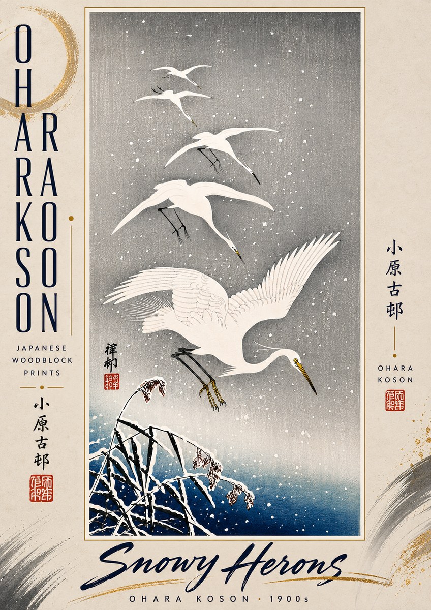 Ohara Koson Snowy Herons No5 - Poszter