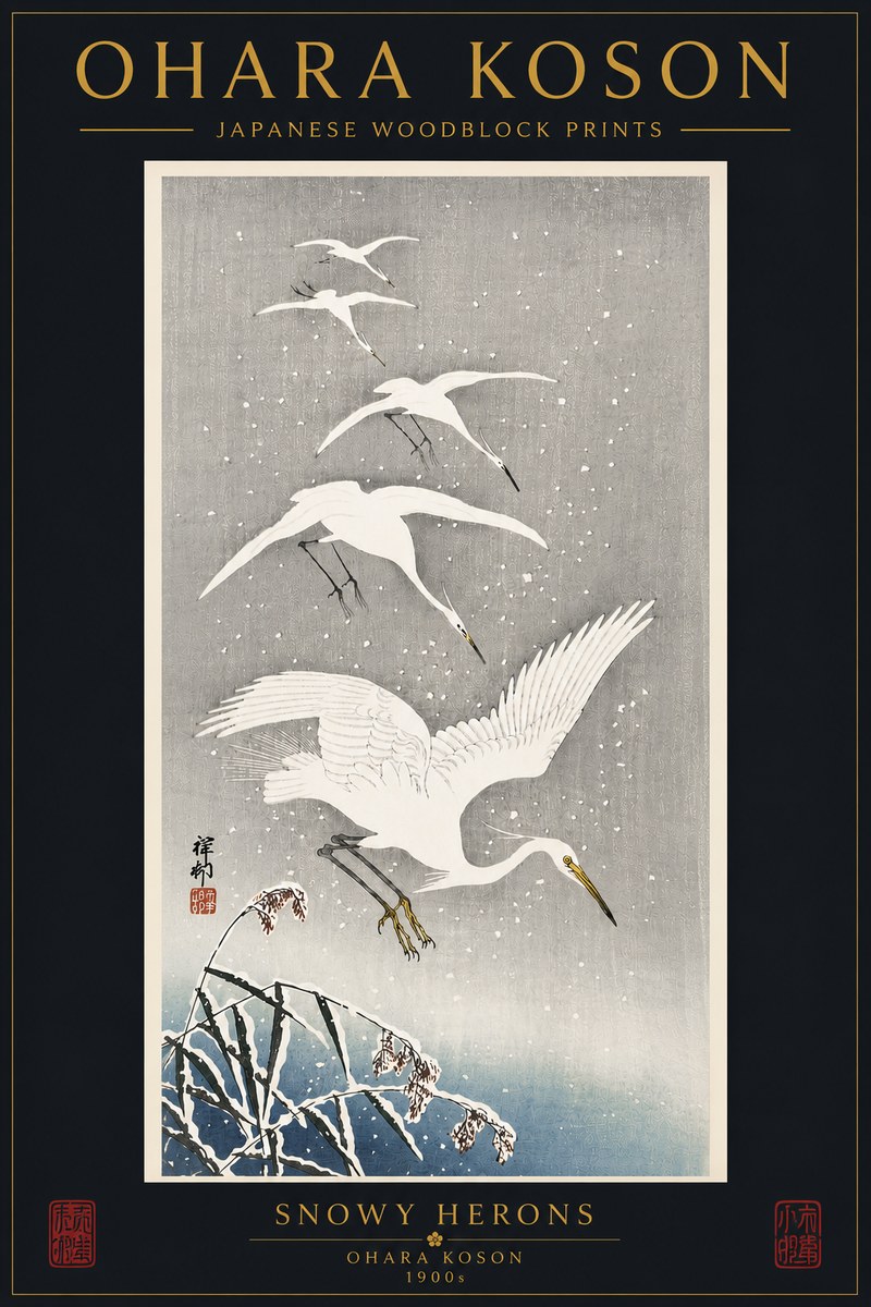 Ohara Koson Snowy Herons No6 - Poszter