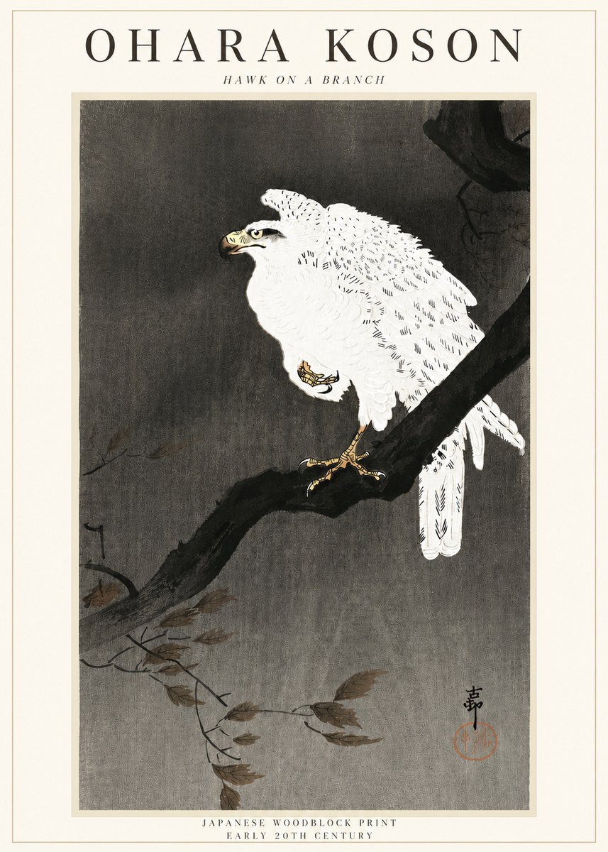 Ohara Koson Hawk on a Branch II No3 - Poszter