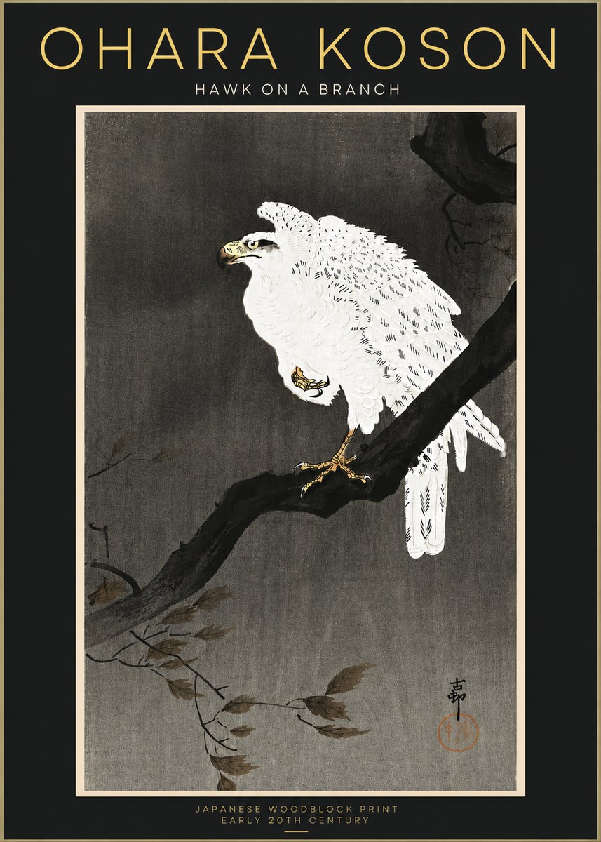 Ohara Koson Hawk on a Branch II No4 - Poszter