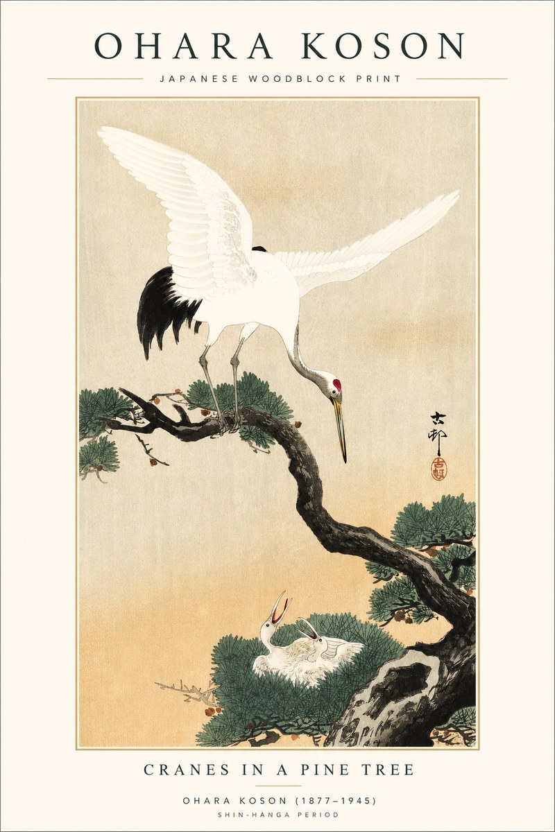 Ohara Koson Cranes in Pine No2 - Poszter