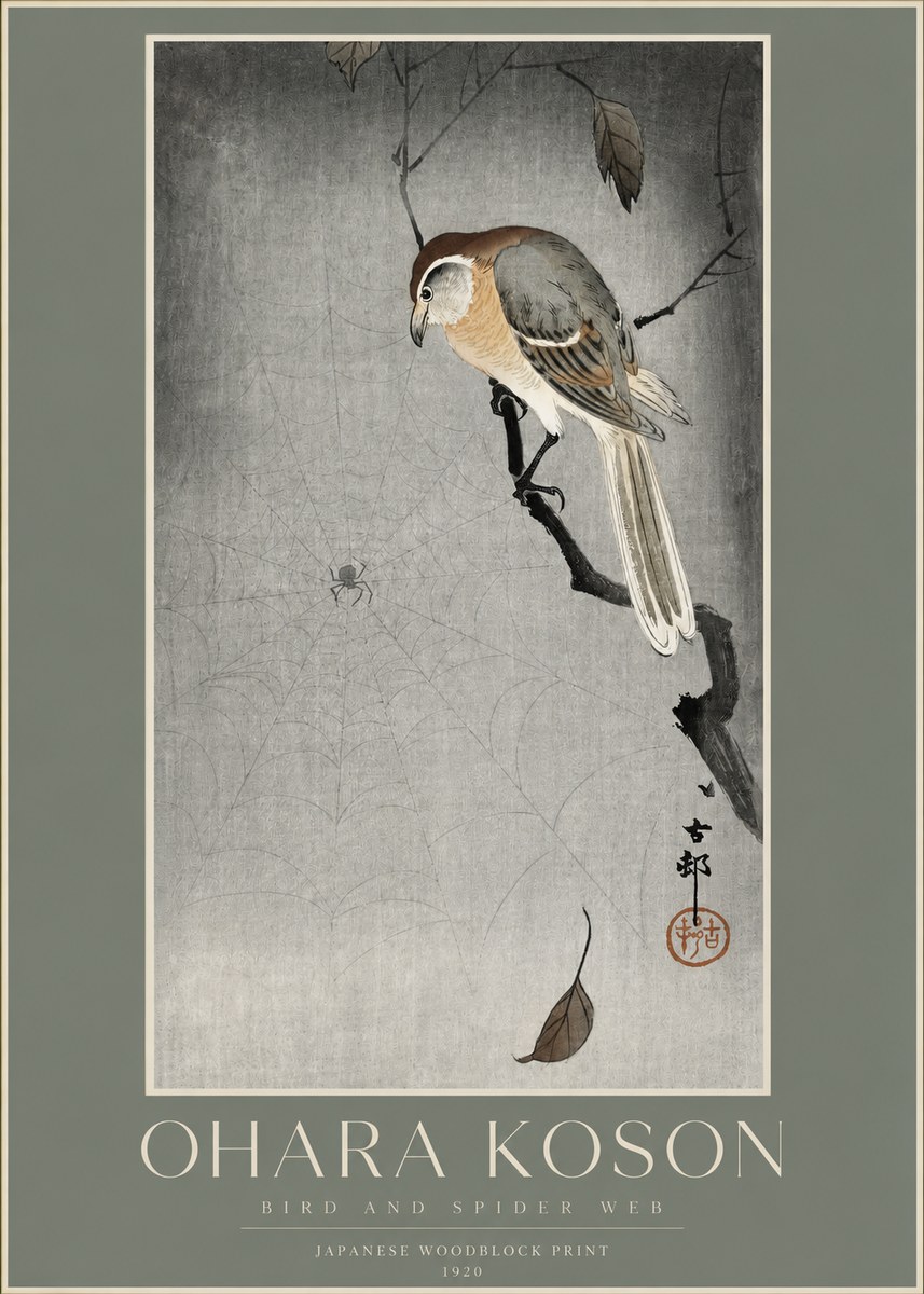 Ohara Koson Bird and Spider Web II No2 - Poszter