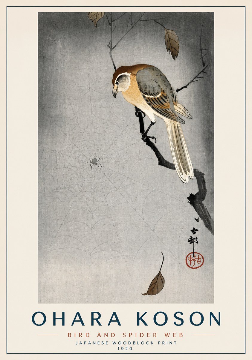 Ohara Koson Bird and Spider Web II No3 - Poszter