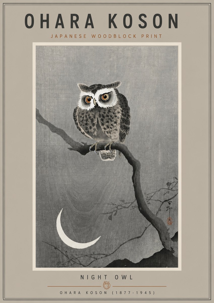 Ohara Koson Night Owl No5 - Poszter