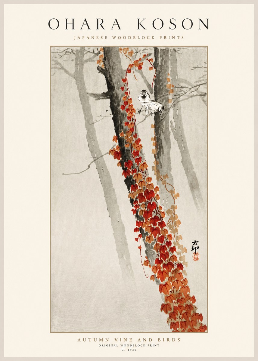 Ohara Koson Autumn Vine and Birds No1 - Poszter
