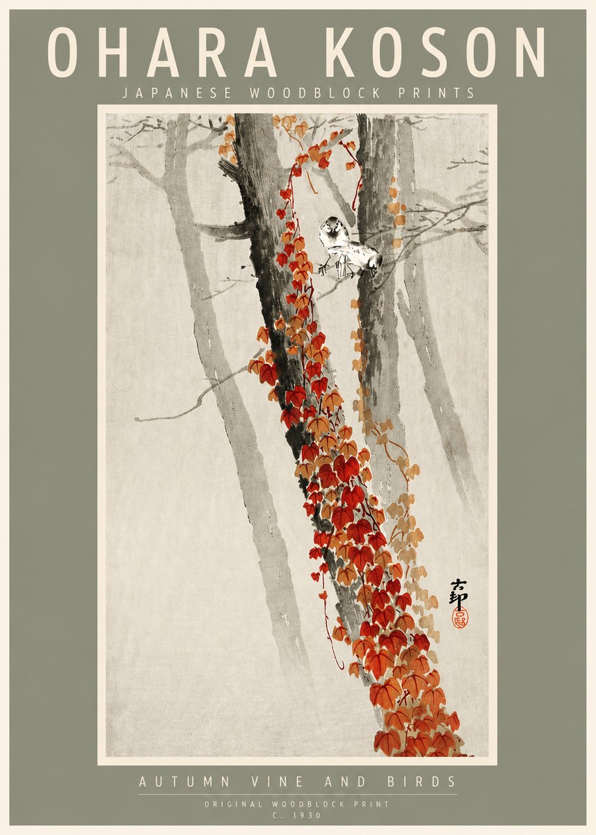 Ohara Koson Autumn Vine and Birds No2 - Poszter